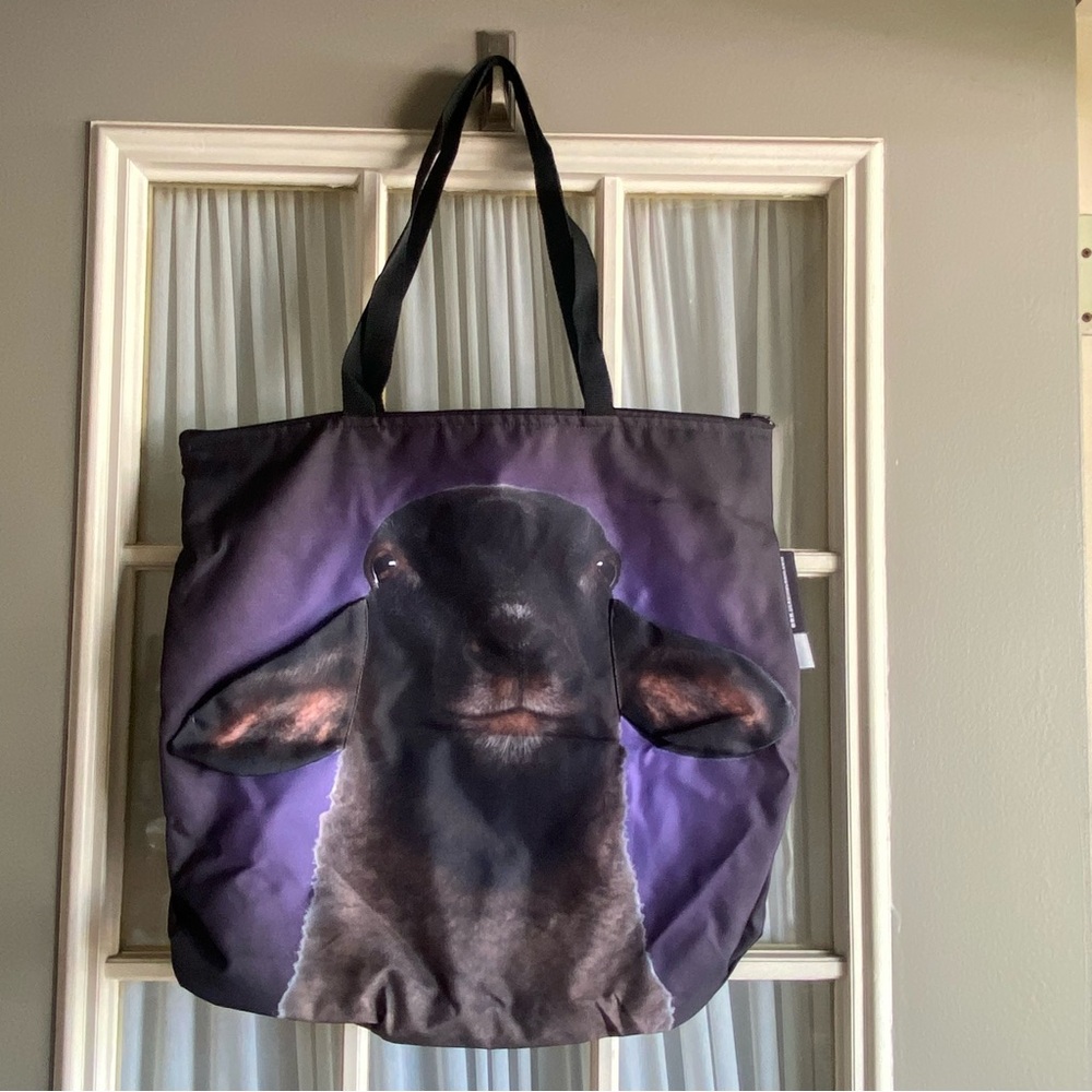 Goat Printed Canvas Zip-Top Tote Bag